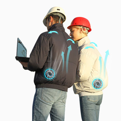 ODM Aircon Clothes Cooling Fan Jacket ผ้าฝ้ายโพลีเอสเตอร์ระบายอากาศ