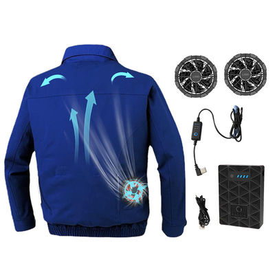 ODM เสื้อปรับอากาศสีน้ำเงิน 7.2V แจ็คเก็ตระบายความร้อนด้วยแบตเตอรี่พร้อมพัดลม